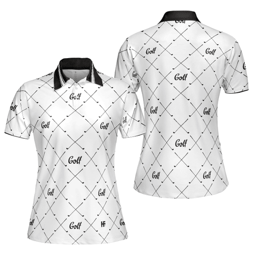 Golf In Black And White With Simple Golf Clubs Pattern - Women Polo