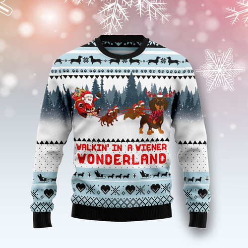 Walkin‘ In A Weiner Wonderland Dachshund Lover Ugly Chirtmas Sweater