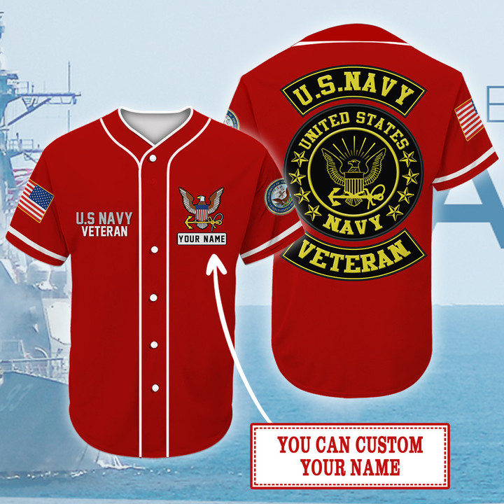Custom Name US Red Veteran - Personalized Baseball Jersey