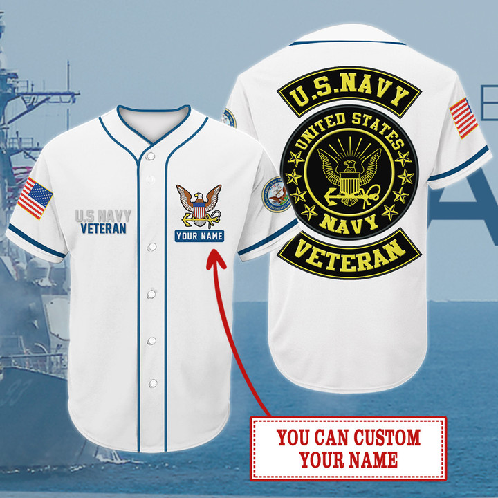 Custom Name US White Veteran - Personalized Baseball Jersey