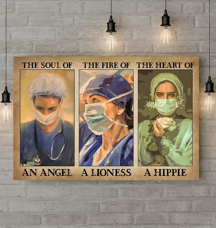 The Soul Of Angel The Fire Of A Lioness The Heart Of A Hippie Nurse Canvas