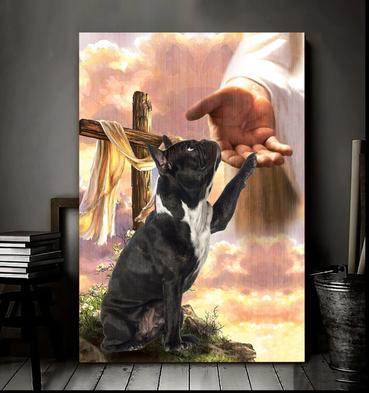 Black French Bulldog God Jesus Hand Canvas