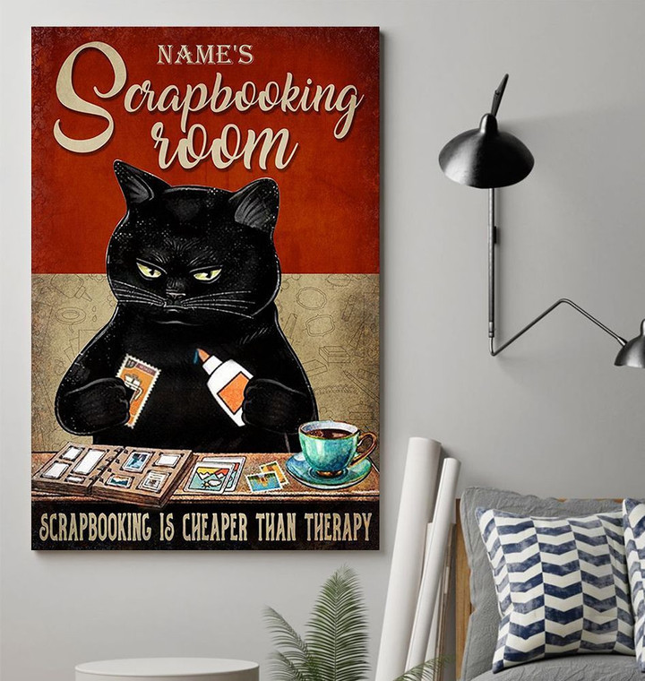 Personalized Custom Name Scrapbooking Room Black Cat Canvas