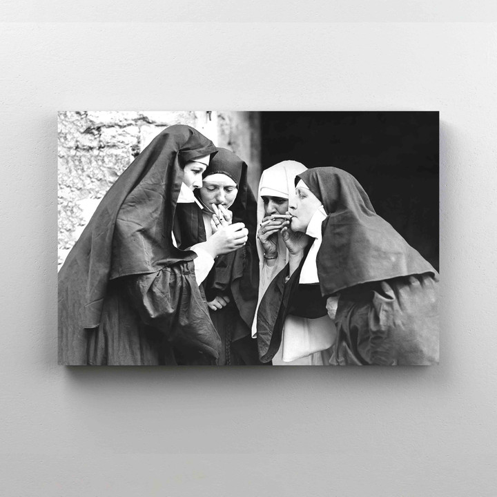 Nuns Smoking Canvas, Black And White Canvas, Wall Art Canvas, Gift Canvas