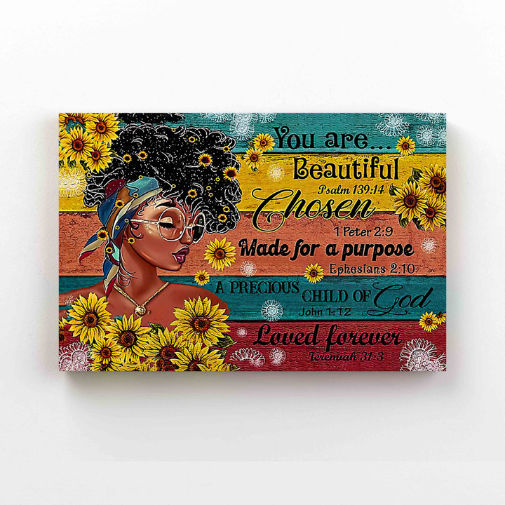 You Are Beautiful Canvas, Black Woman Canvas, Sunflower Canvas, Wall Art Canvas