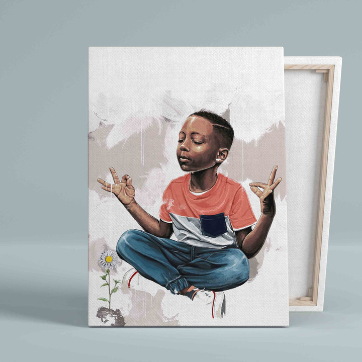 Black Boy Zen Canvas, Wall Art Canvas, Gift Canvas, Christmas Canvas