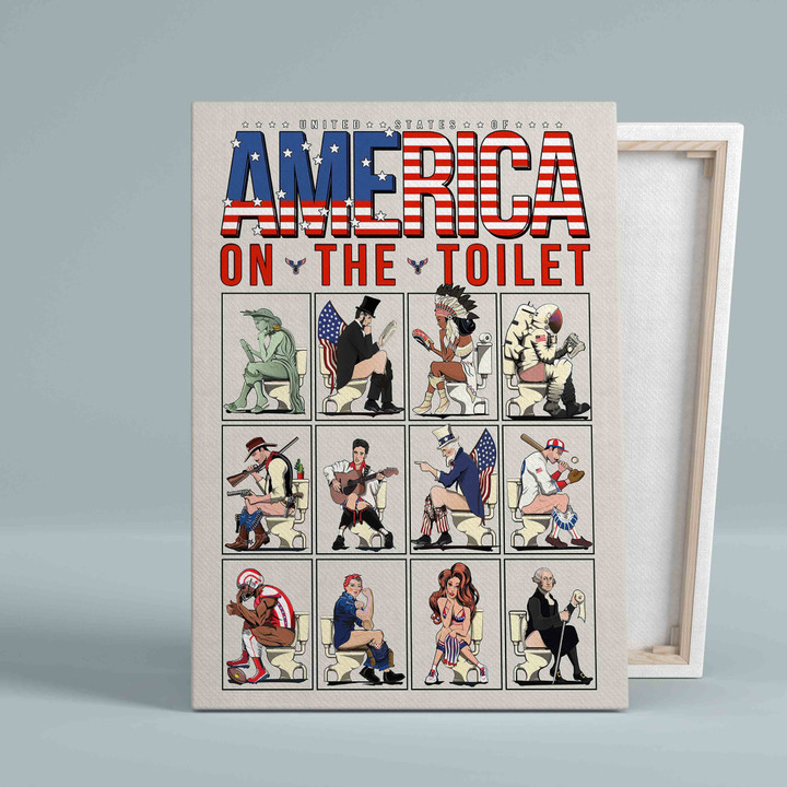 United States Of America On The Toilet Wall Art Canvas, Gift Canvas, Christmas Canvas