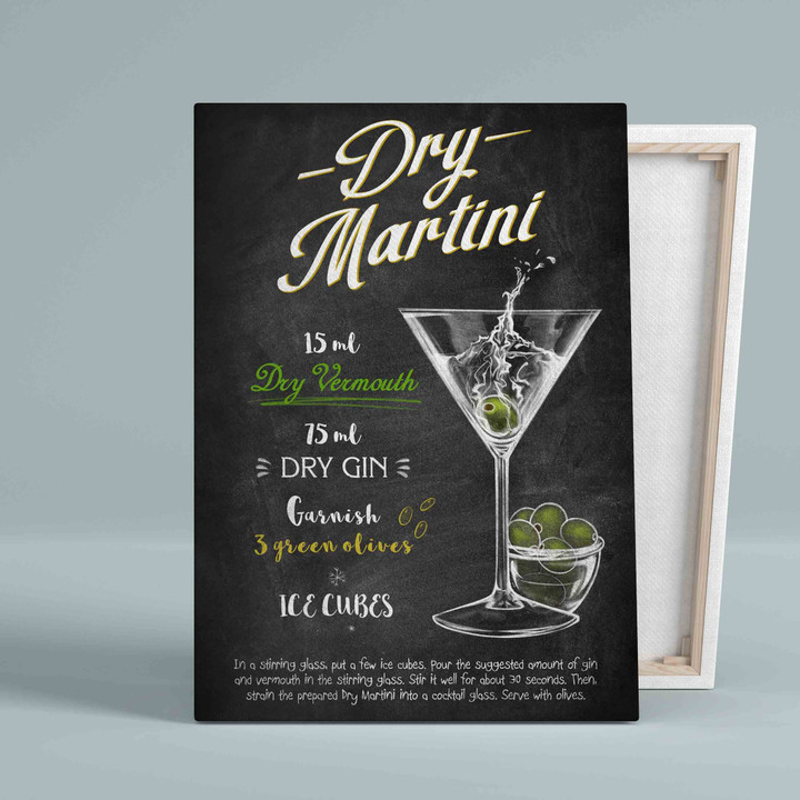Dry Martini Canvas, Recipe Canvas, Cocktail Canvas, Bar Canvas, Wall Art Canvas