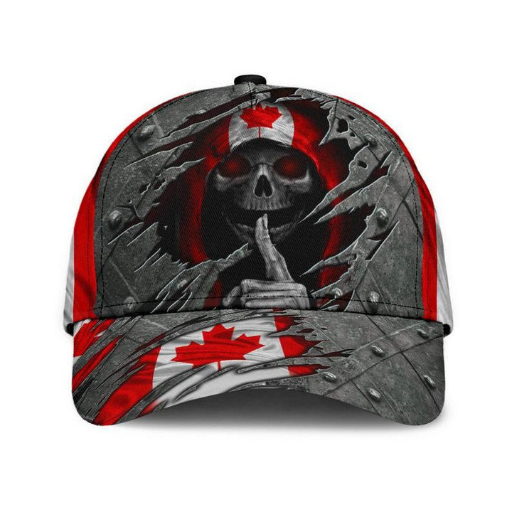 Skull Canada Flag Classic Cap 3D, Human Cap 3D, Classical Cap, Women And Men Cap