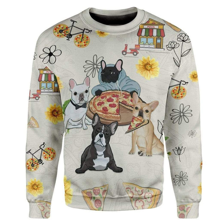 3D French Bulldog Are Intrigued By Pizza Custom Sweatshirt Apparel