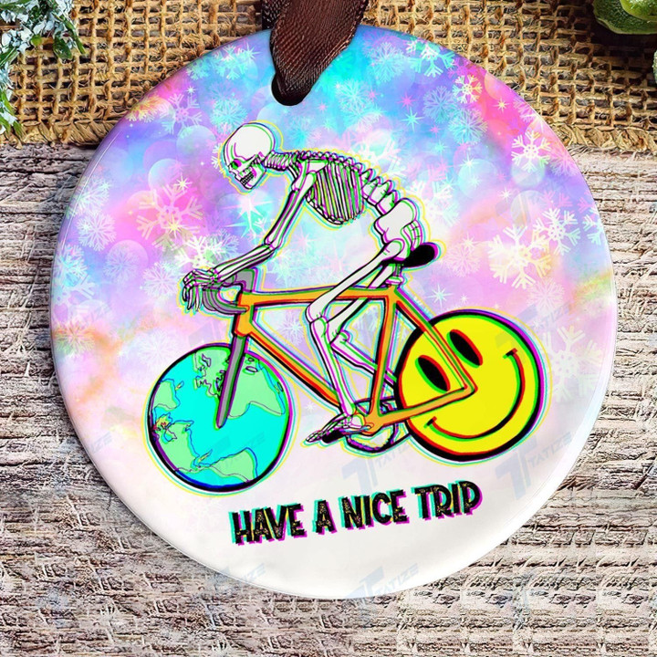 Bicycle Skull Have A Nice Trip Circle Ornament