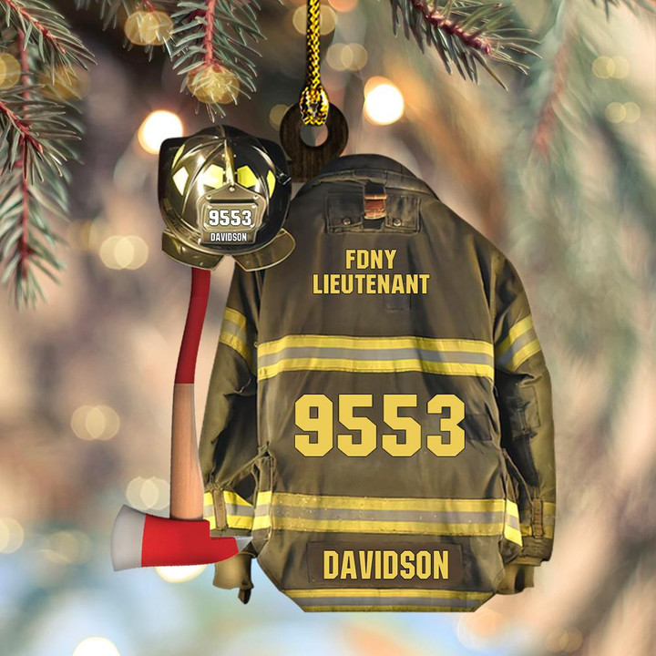 Personalized Firefighter Uniform And Axe Christmas Ornament