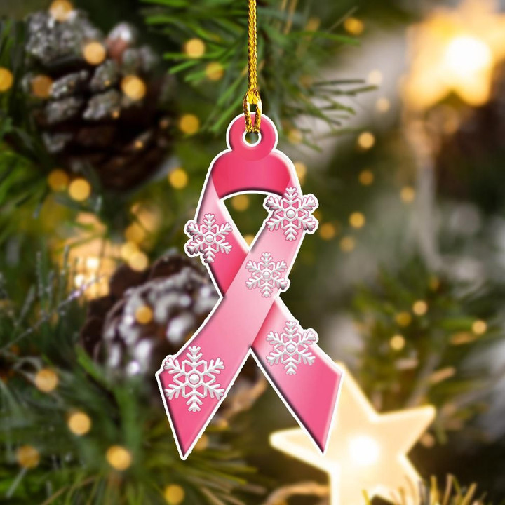 Breast Cancer Pink Ribbon Shape Ornament