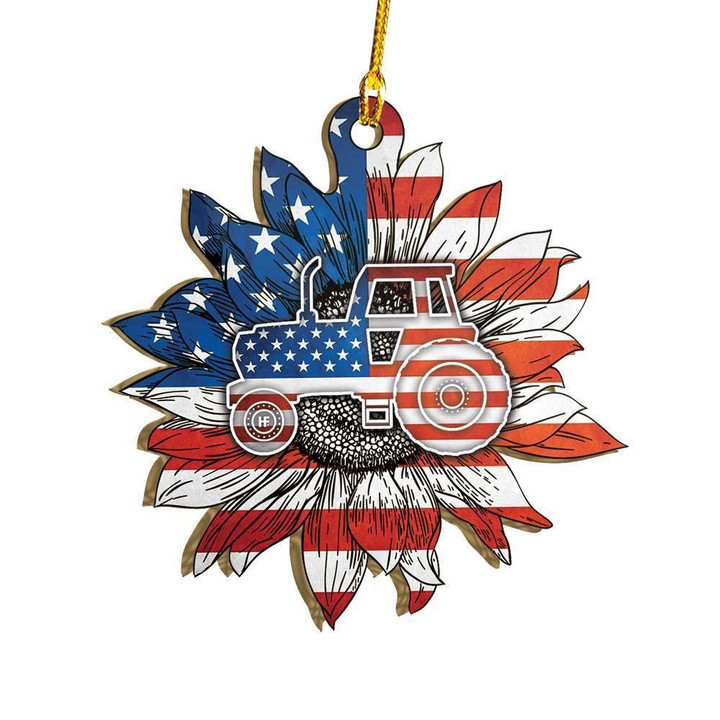 Tractor Flag USA Sunflower Ornament