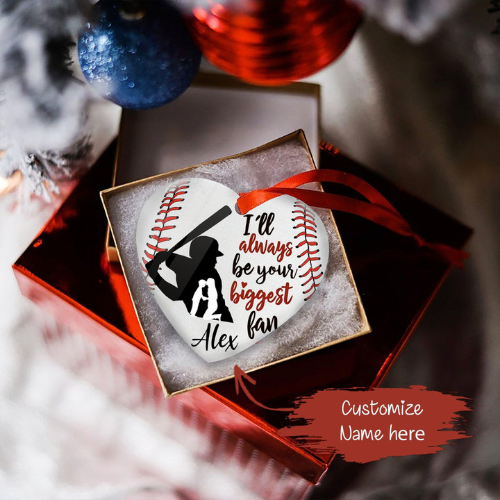Personalized Baseball I'Ll Always Be Your Biggest Fan Heart Ceramic Ornament