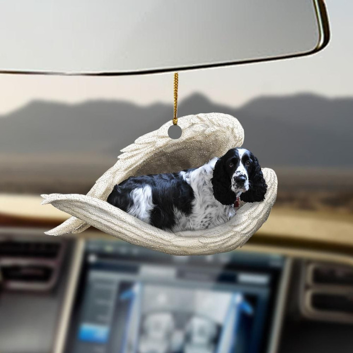 Black and white English springer Sleeping Angel Ornament Cus P303 PANORPG0074