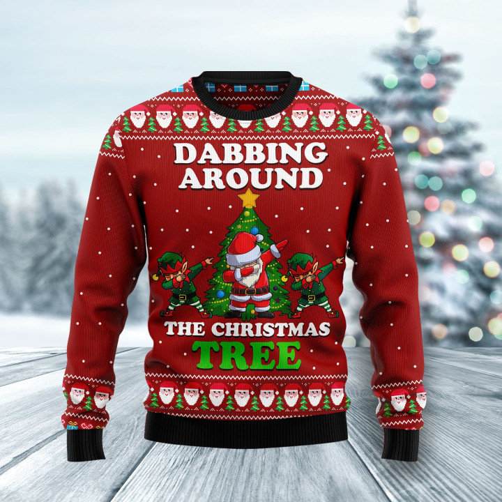 Dabbing Around The Christmas Tree Ugly Christmas Sweater 3D Printed Best Gift For Xmas Adult | US5754