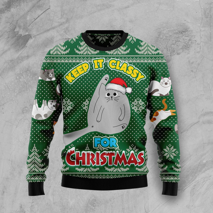 Cat Keep It Classy For Christmas Ugly Christmas Sweater 3D Printed Best Gift For Xmas Adult | US5809