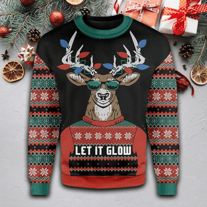 Let It Glow Ugly Christmas Sweater 3D Printed Best Gift For Xmas Adult | US5416