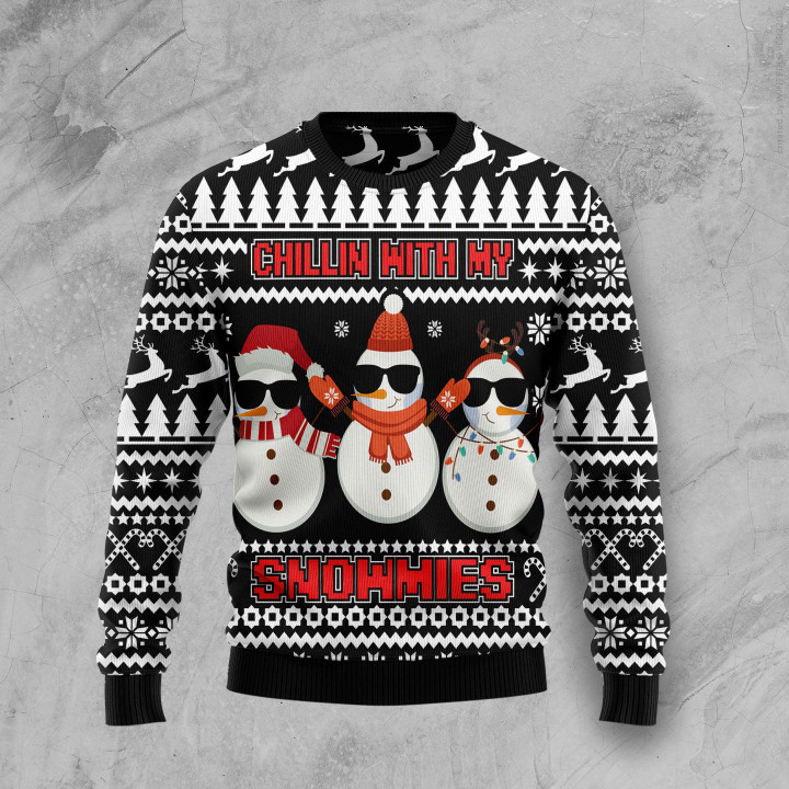 Chillin With My Snowmies Ugly Christmas Sweater 3D Printed Best Gift For Xmas Adult | US5852