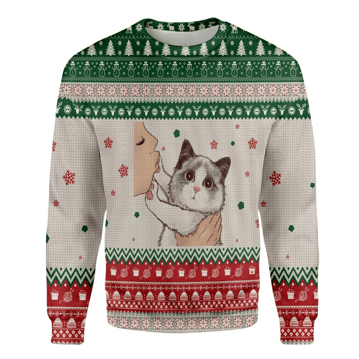 Cute Cat Ugly Christmas Sweater 3D Printed Best Gift For Xmas Adult | US4379