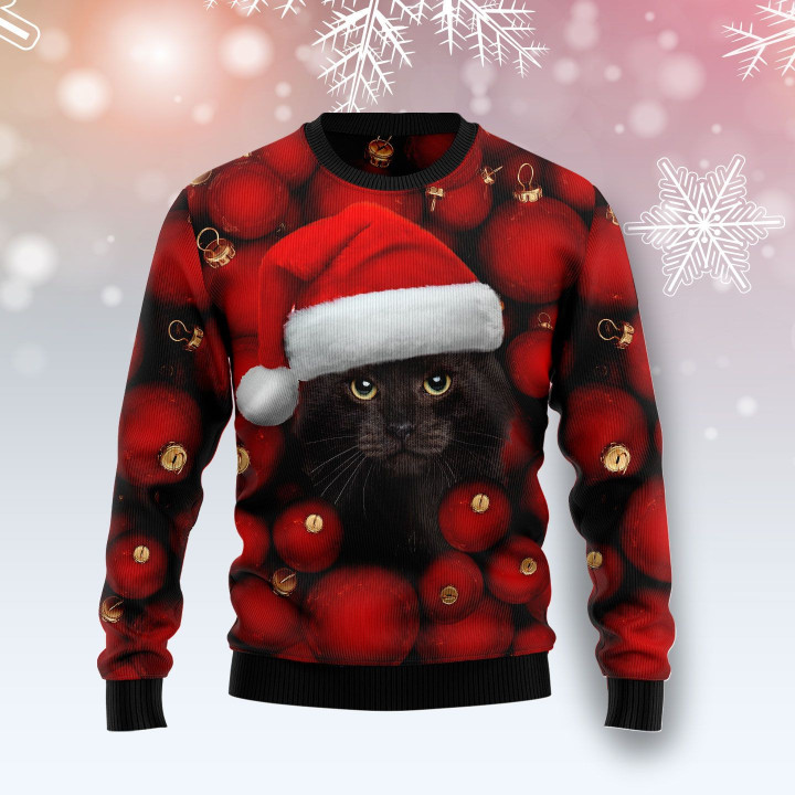 Black Cat Ornament Ugly Christmas Sweater 3D Printed Best Gift For Xmas Adult | US5064