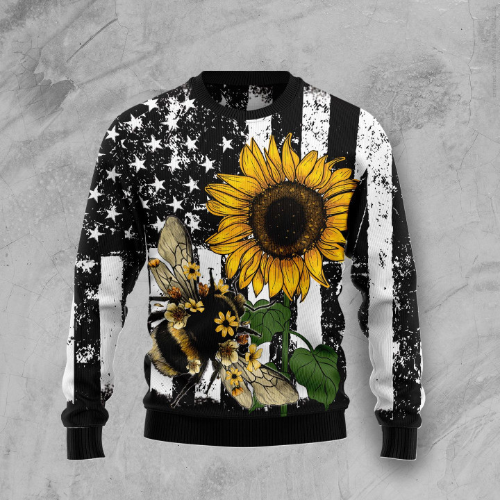 Sunflower Bee Ugly Christmas Sweater 3D Printed Best Gift For Xmas Adult | US4437