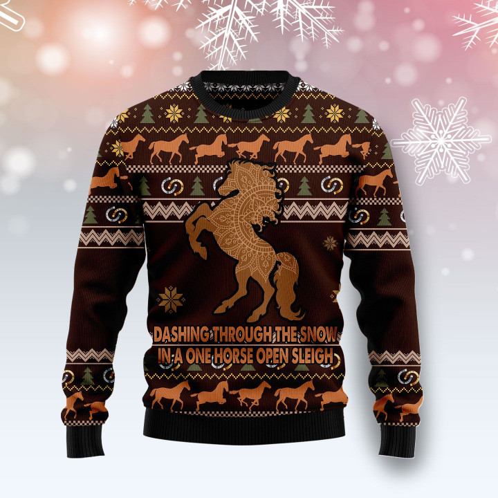 Horse Through Snow Ugly Christmas Sweater 3D Printed Best Gift For Xmas Adult | US4762