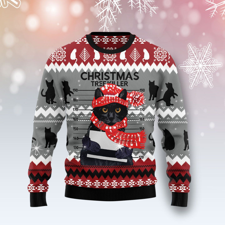 Black Cat Tree Killer Ugly Christmas Sweater 3D Printed Best Gift For Xmas Adult | US5081