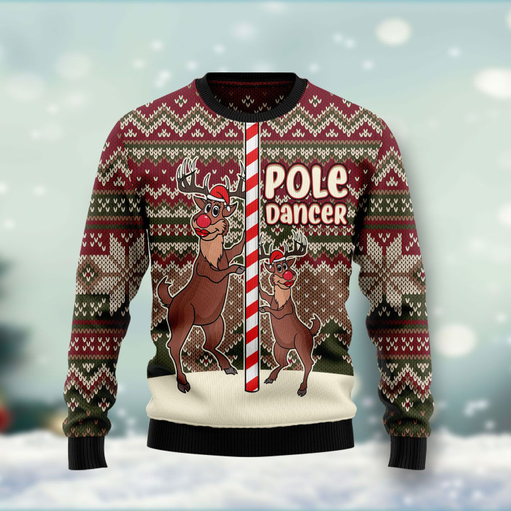Funny Pole Dancer Reindeer Ugly Christmas Sweater 3D Printed Best Gift For Xmas Adult | US4835