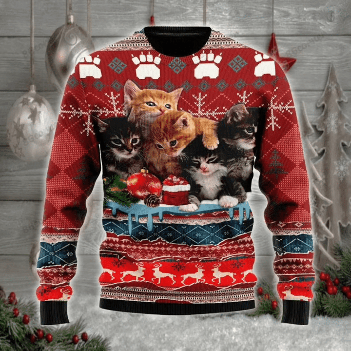 Christmas Kitty Ugly Christmas Sweater 3D Printed Best Gift For Xmas Adult | US6279