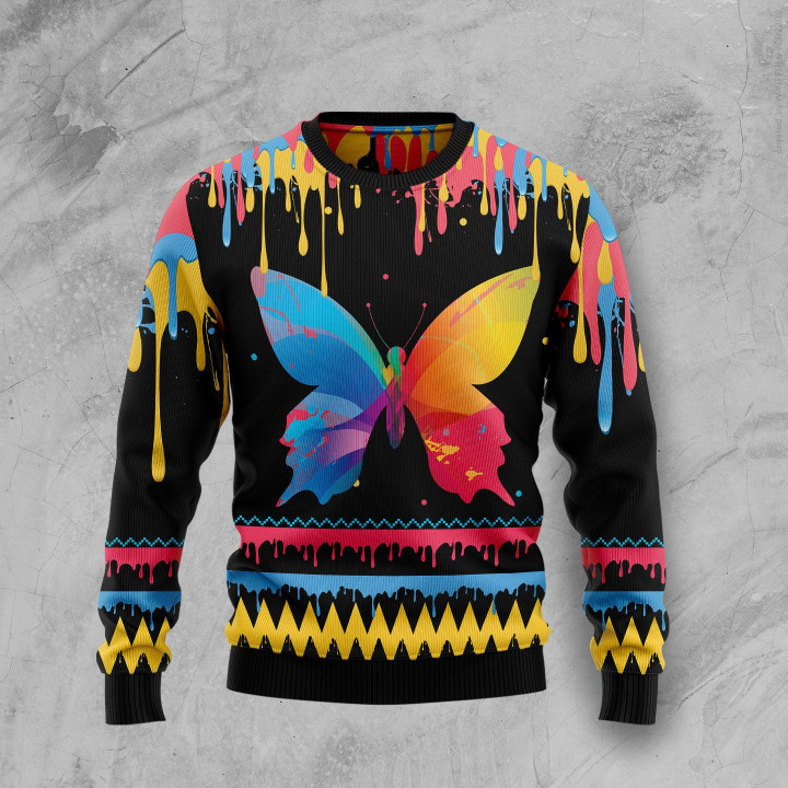 Butterfly Colorful Beauty Ugly Christmas Sweater 3D Printed Best Gift For Xmas Adult | US5102