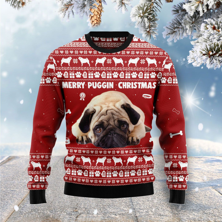 Merry Puggin Christmas Ugly Christmas Sweater 3D Printed Best Gift For Xmas Adult | US4585