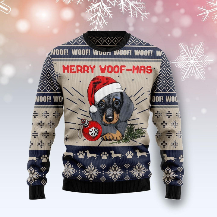 Dachshund Merry Woofmas Ugly Christmas Sweater 3D Printed Best Gift For Xmas Adult | US5946