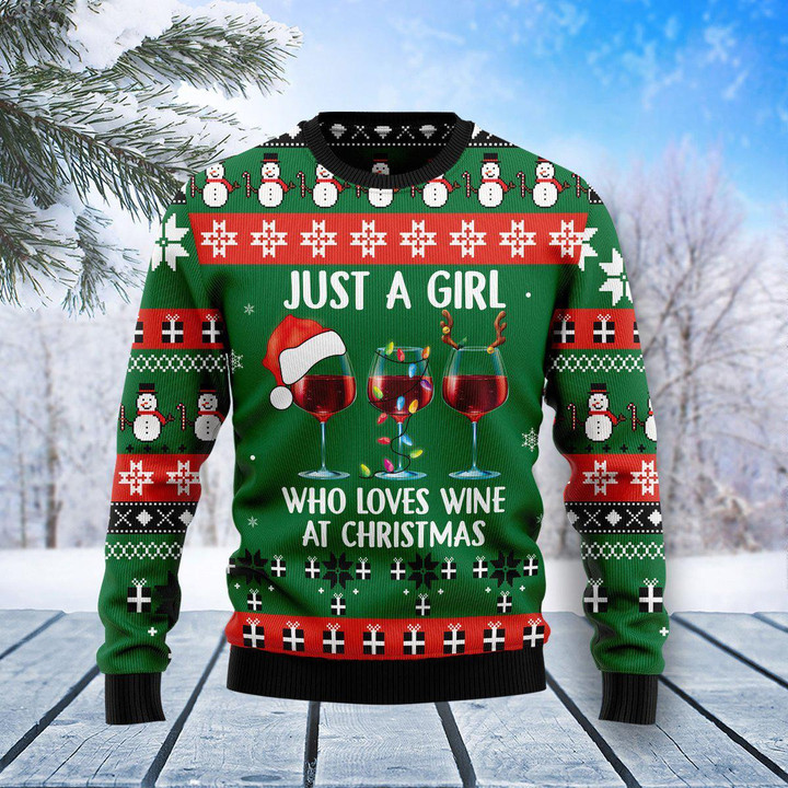 Just A Girl With Wine Christmas Sweater 3D Printed Best Gift For Xmas Adult | US5600