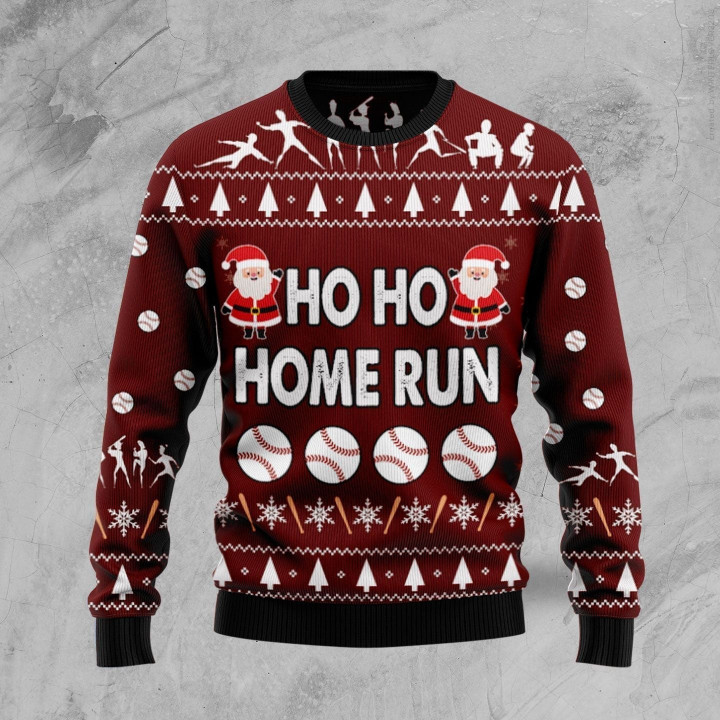 Baseball Hoho Home Run Ugly Christmas Sweater 3D Printed Best Gift For Xmas Adult | US5219