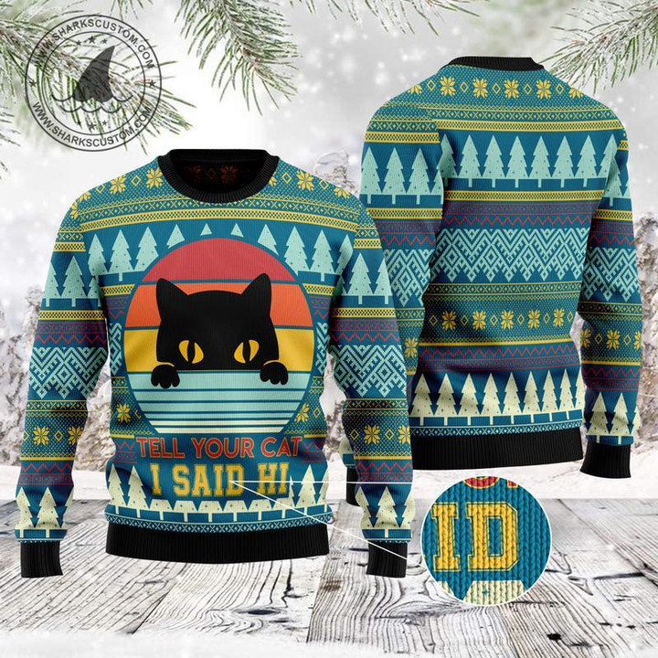 Cat Say Hi Ugly Christmas Sweater 3D Printed Best Gift For Xmas Adult | US5892