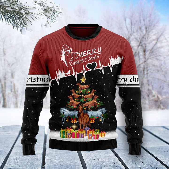 Horse Christmas Tree Ugly Christmas Sweater 3D Printed Best Gift For Xmas Adult | US4768