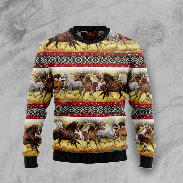 Horse Native American Pattern Ugly Christmas Sweater 3D Printed Best Gift For Xmas Adult | US4764