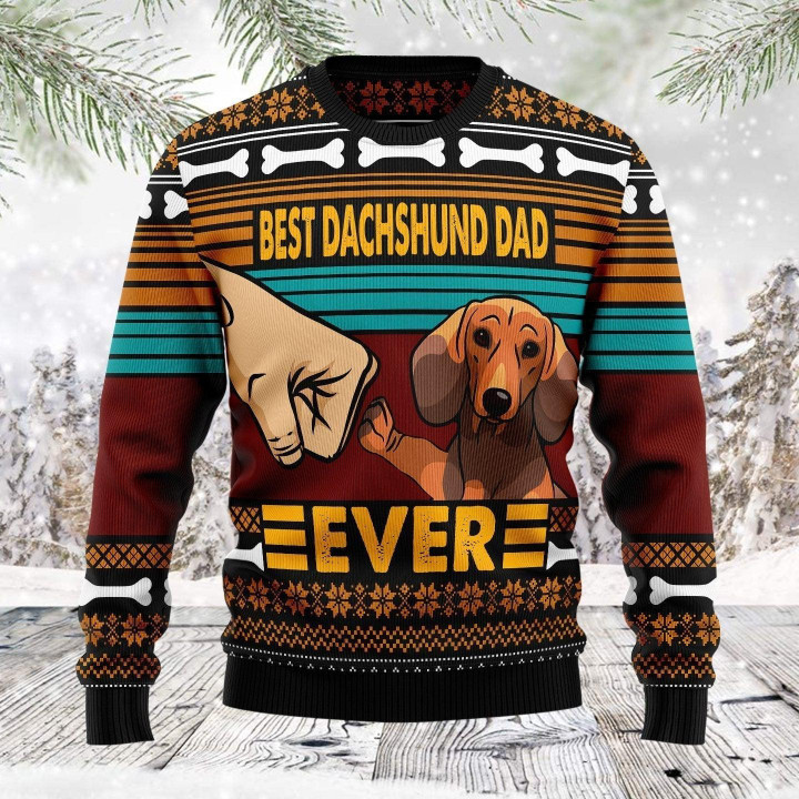 Dachshund Best Dog Dad Ugly Christmas Sweater 3D Printed Best Gift For Xmas Adult | US6042