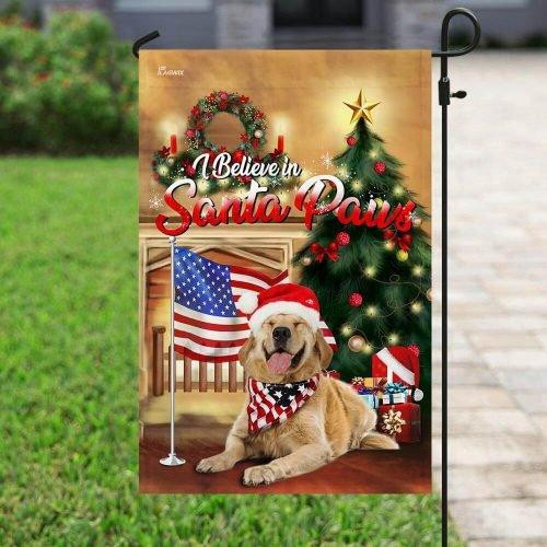 Golden Retriever Santa Paws Merry Christmas Garden Decor Flag | Denier Polyester | Weather Resistant | GF1687