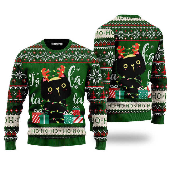 Black Cat Falalala Ugly Christmas Sweater 3D Printed Best Gift For Xmas UH1324