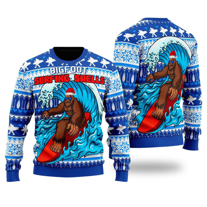 Bigfoot Surfing Swells Ugly Christmas Sweater 3D Printed Best Gift For Xmas UH1409