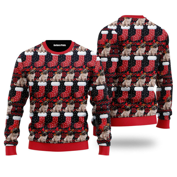 Puppy Dog With Red Xmas Socks Pattern Ugly Christmas Sweater 3D Printed Best Gift For Xmas UH2190