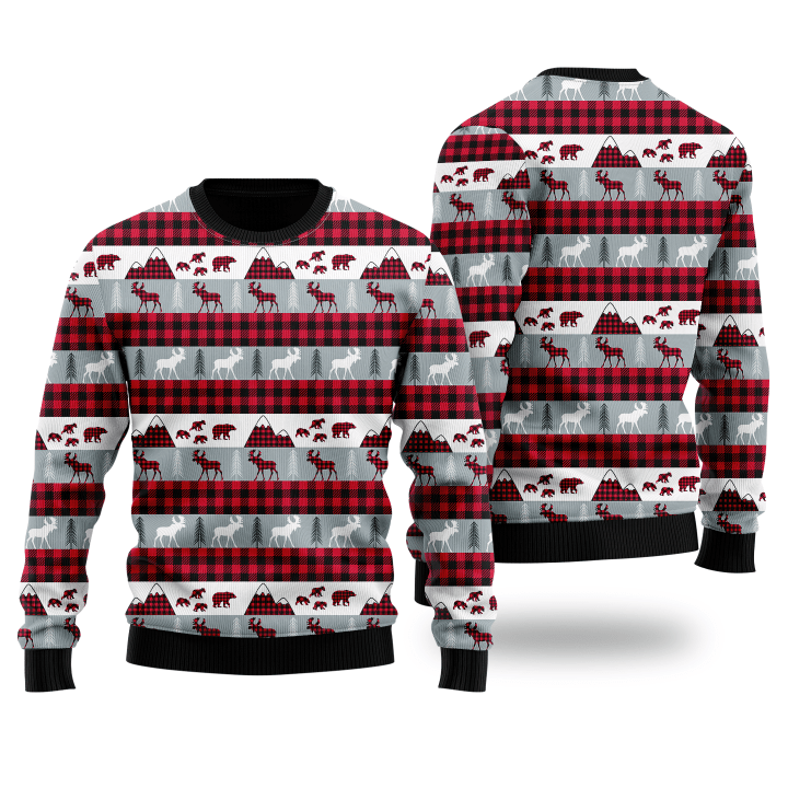 Reindeer And Beer On Buffalo Plaid Pattern Ugly Christmas Sweater 3D Printed Best Gift For Xmas UH2120