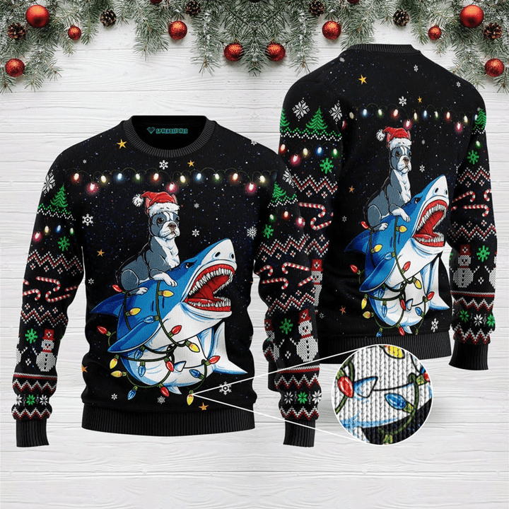 Shark Boston Terrier Ugly Christmas Sweater 3D Printed Best Gift For Xmas US3135