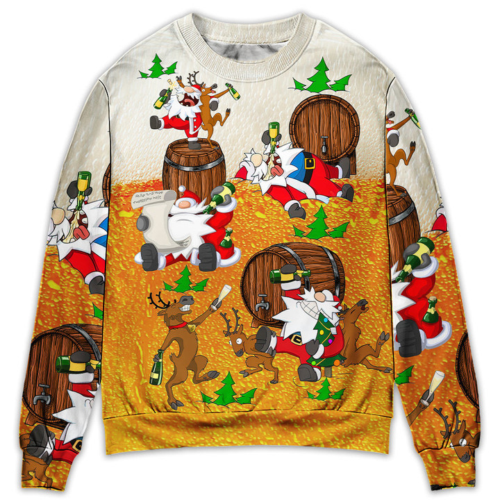Christmas Santa Claus Drunk Beer Funny Happy Xmas - Sweater - Ugly Christmas Sweaters