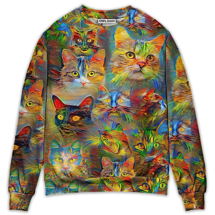 Cat Beautiful Colorfull Painting - Sweater - Ugly Christmas Sweaters