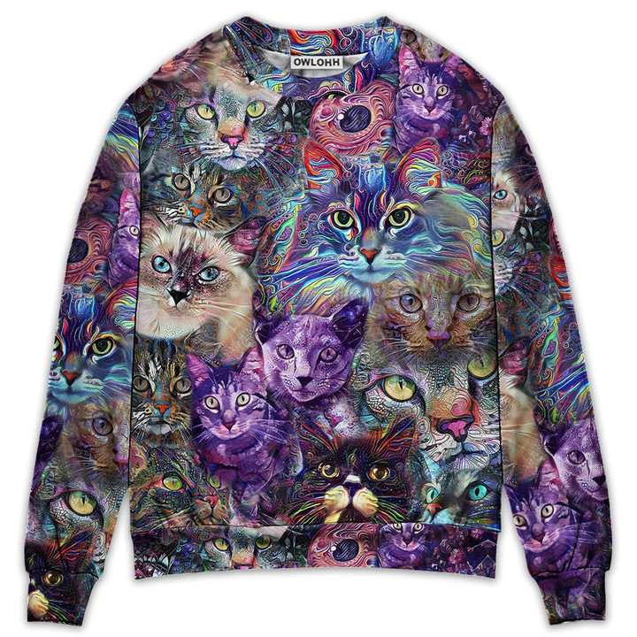 Cat Amazing Psychedelic Purple - Sweater - Ugly Christmas Sweaters