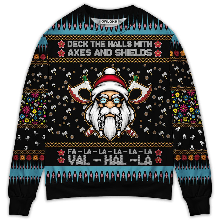 Viking Christmas Deck The Halls With Axes And Shields - Sweater - Ugly Christmas Sweaters
